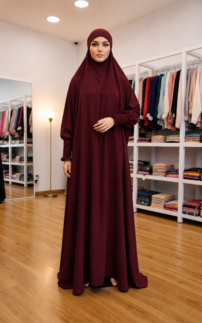 French Jilbab – Wool Peach (Dual Georgette) | Summer-Friendly | Free Size | 59” Front, 78” Back Length