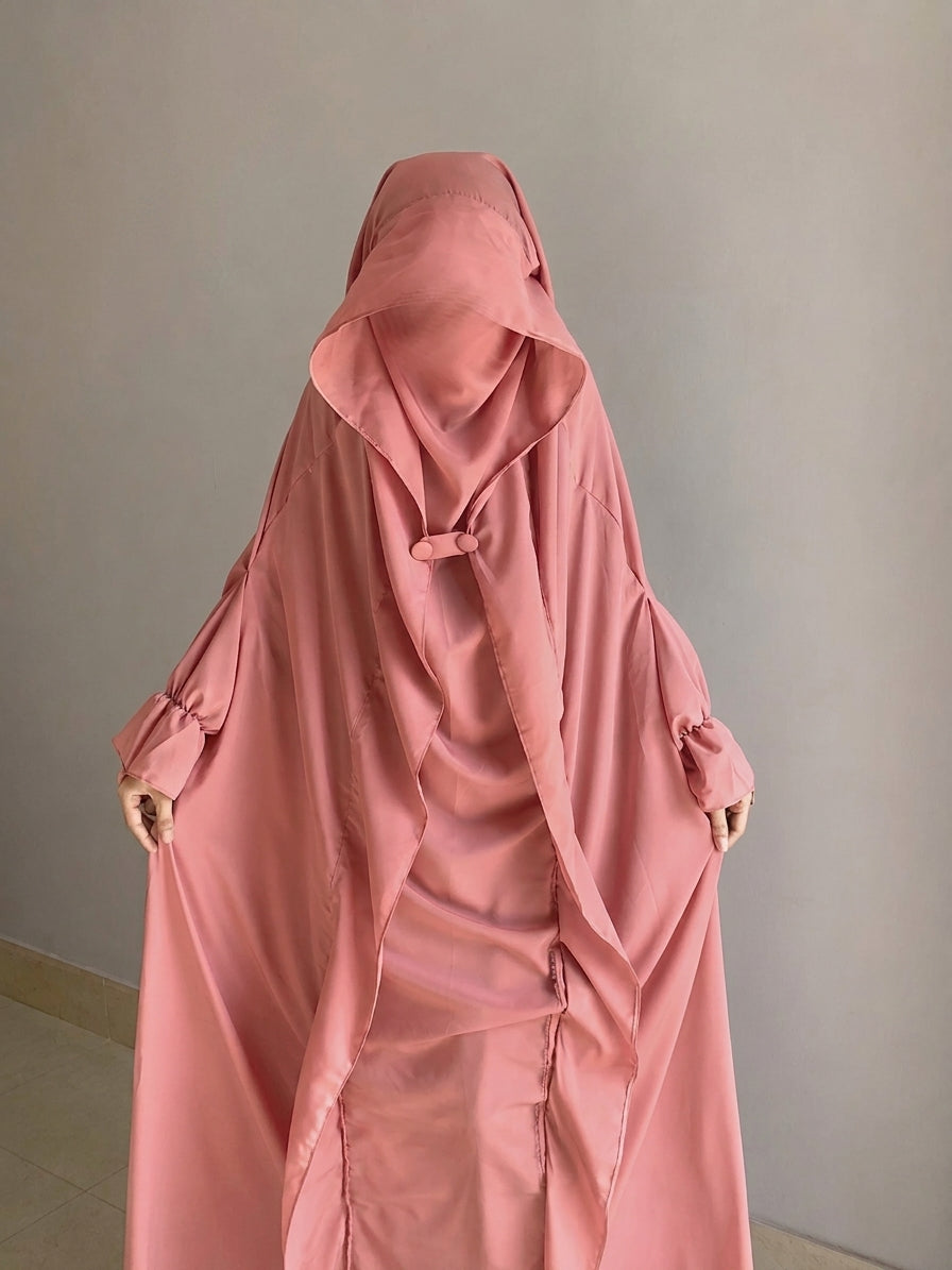  Saudi Jilbab Abaya saudi jilbab  Head to bottom [67 inch front] [72 inch back]  Suff peach nida