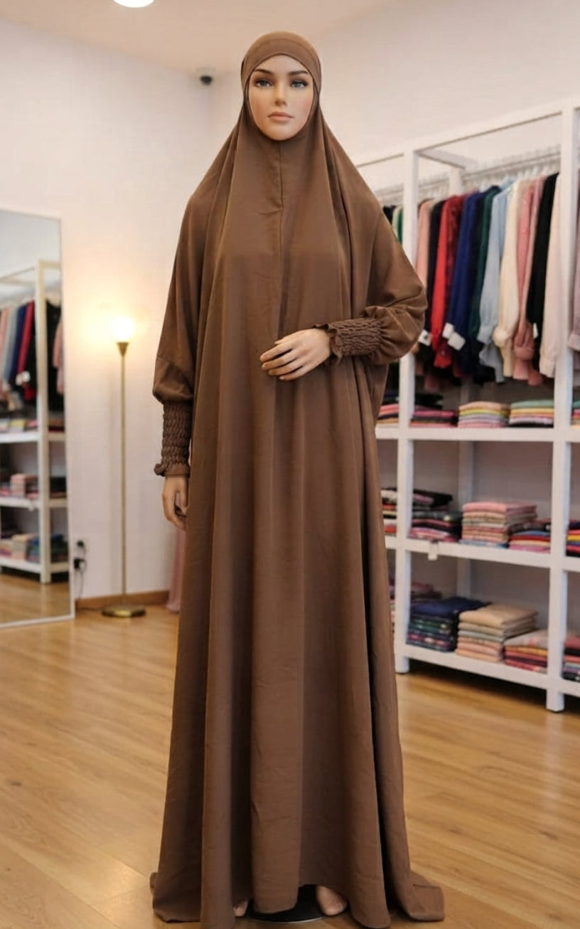 French Jilbab – Wool Peach (Dual Georgette) | Summer-Friendly | Free Size | 59” Front, 78” Back Length