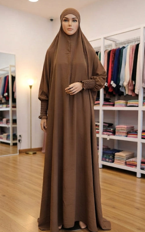 French Jilbab – Wool Peach (Dual Georgette) | Summer-Friendly | Free Size | 59” Front, 78” Back Length