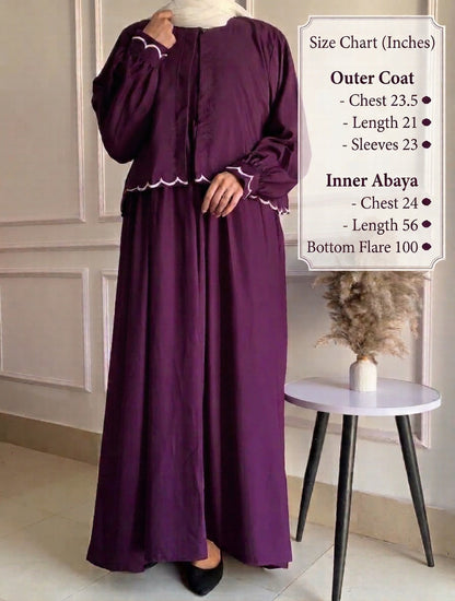 "2-Piece Coati Inner Abaya Set for Women – Peach Modest Wear | Stylish Short Coat Abaya with Flare Inner