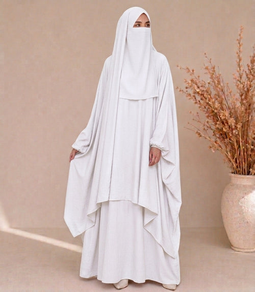 3-Piece Jilbab Abaya Set with Niqab & Skirt – Full Coverage Georgette | Free Size