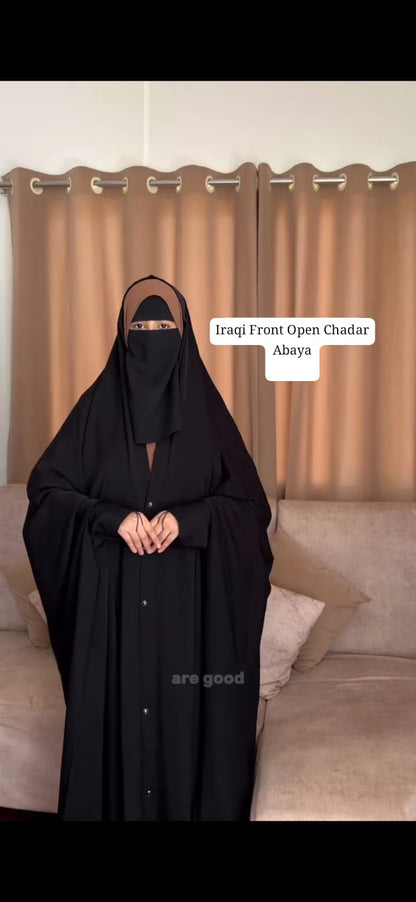 Iraqi Style Open Front Abaya | Nida Fabric | Lightweight | 65" Front, 73" Back