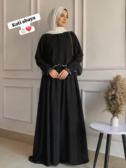 "2-Piece Coati Inner Abaya Set for Women – Peach Modest Wear | Stylish Short Coat Abaya with Flare Inner