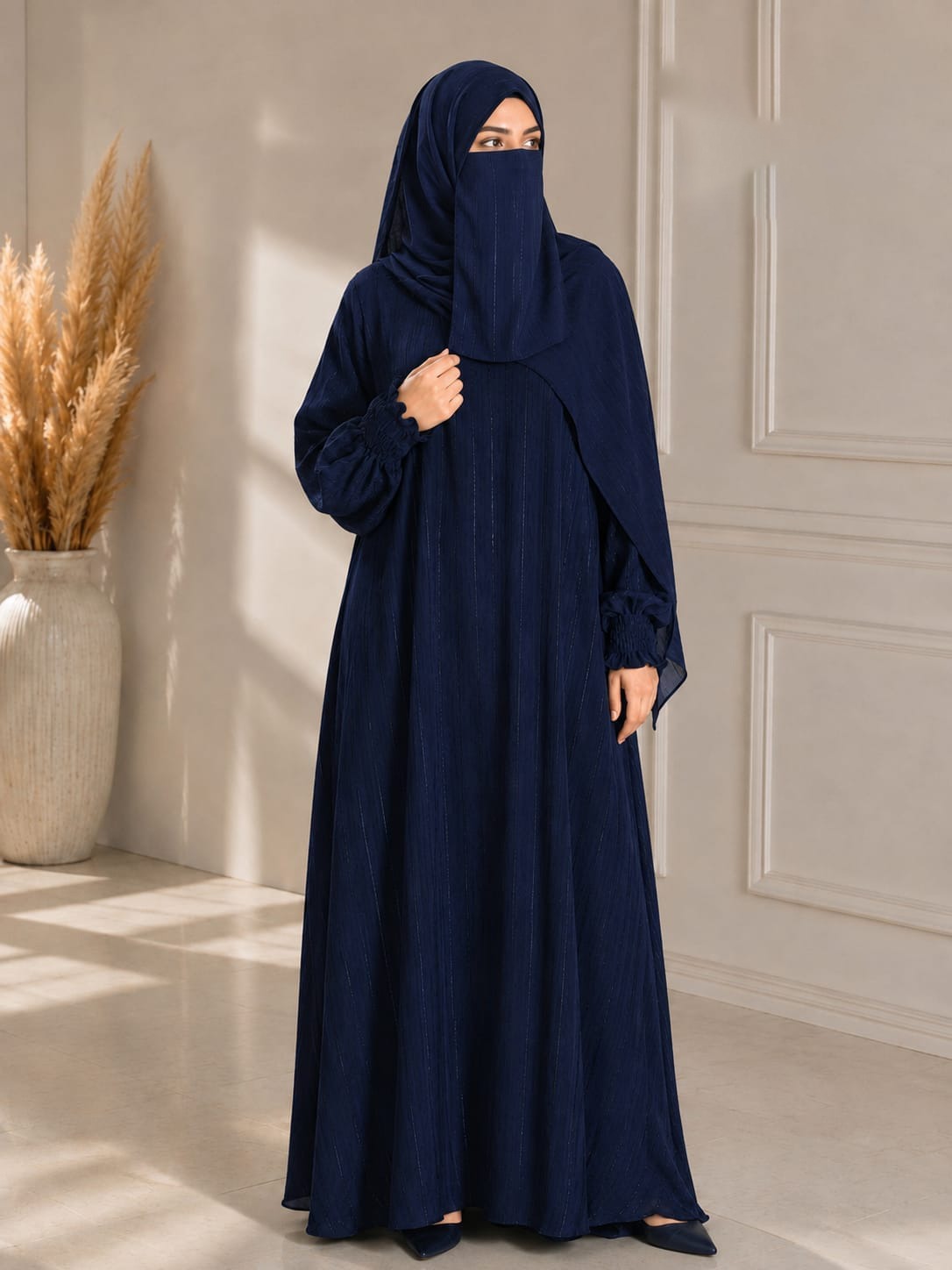 Luxury 3-Piece Abaya Set – Abaya, Scarf & Niqab | Soft Breathable Crinkle Silk