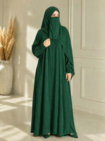 Luxury 3-Piece Abaya Set – Abaya, Scarf & Niqab | Soft Breathable Crinkle Silk