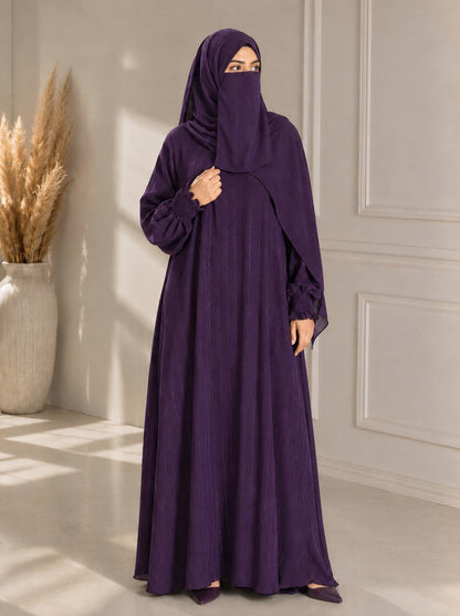 Luxury 3-Piece Abaya Set – Abaya, Scarf & Niqab | Soft Breathable Crinkle Silk