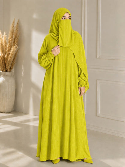 Luxury 3-Piece Abaya Set – Abaya, Scarf & Niqab | Soft Breathable Crinkle Silk