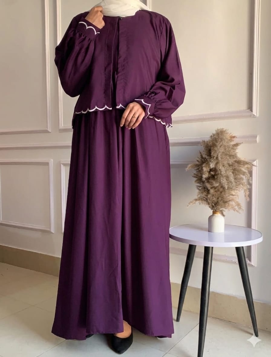 "2-Piece Coati Inner Abaya Set for Women – Peach Modest Wear | Stylish Short Coat Abaya with Flare Inner