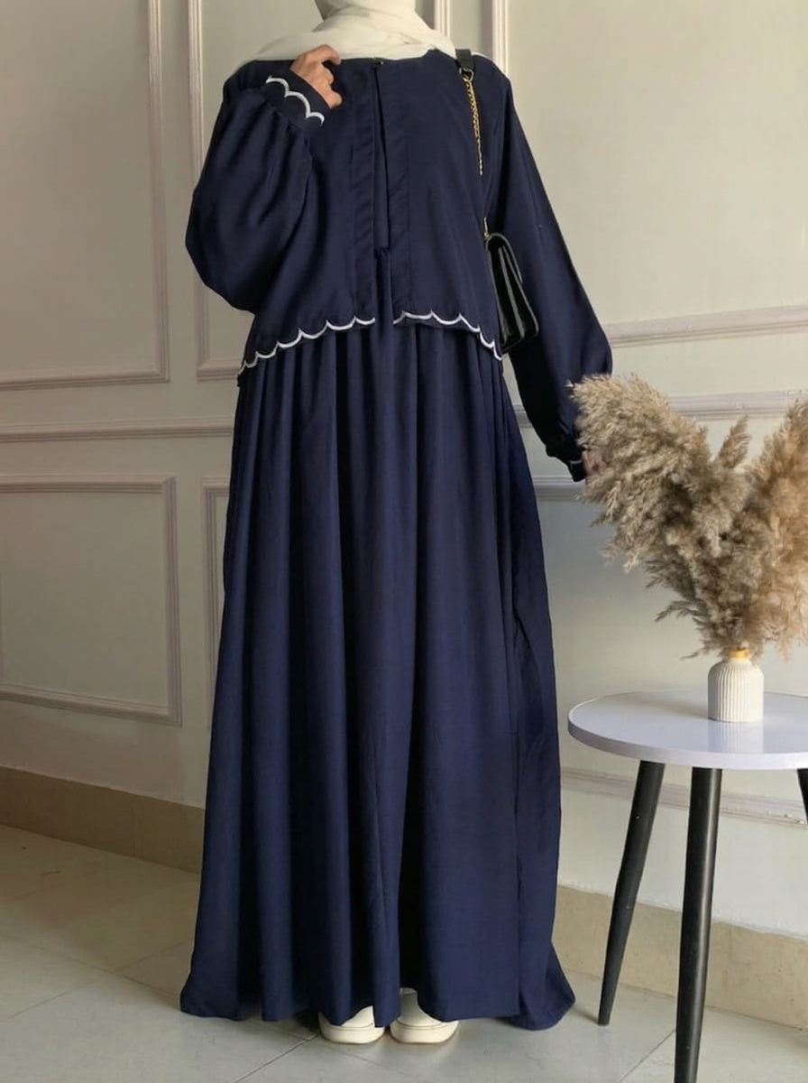 "2-Piece Coati Inner Abaya Set for Women – Peach Modest Wear | Stylish Short Coat Abaya with Flare Inner